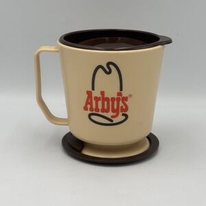 Rare Arby's plastic‎ travel Coffee mug With Sticky Base Vintage